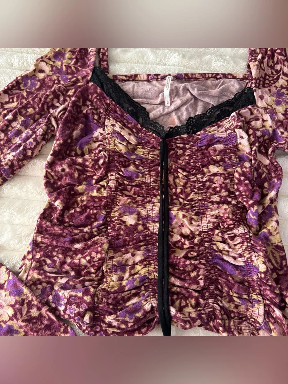 Free People Floral Ruched Corset Top Purple Cottagecore Fairy Grunge Size M